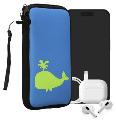 Produktbild von kwmobile Handytasche für Smartphones XL - 6,7/6,8" - Neopren Handy Tasche Hülle Cover Case Schutzhülle - Umriss Wal Neon Grün Blau - 17,2 x 8,4 cm
