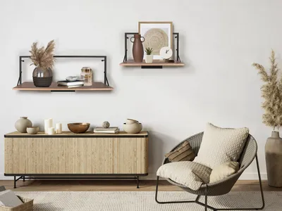 Produktbild von Industrial 2er Set Schweberegale LED Hängeregale mit Beleuchtung aus Metall Holz