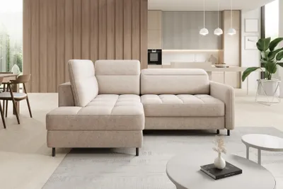 Produktbild von Ecksofa Couchgarnitur BAREA L-Form mit Schlaffunktion, Kopfstützen & Bettkasten