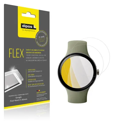 Produktbild von 2x Schutzfolie für Google Pixel Watch 5 45mm Folie, 100% Displayabdeckung, dipos Flex