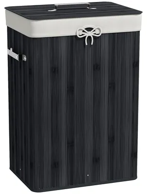 Produktbild von Wäschekorb, Wäschebox, Wäschesammler mit Deckel, Segeltuchsack, Bambus, faltbar, 72L, Schwarz 40 x 30 x 60 cm