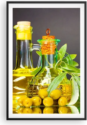 Produktbild von Gerahmtes Poster - Schwarzer Rahmen - Flasche Glas Olive Öl - 61x91,5 cm - Wand Bild - Wanddeko - Wandbilder - Kunstposter - Wandposter - Bilderrahmen - Bilder - Kunstdruck - Wandbild P2BPA61x91-2168