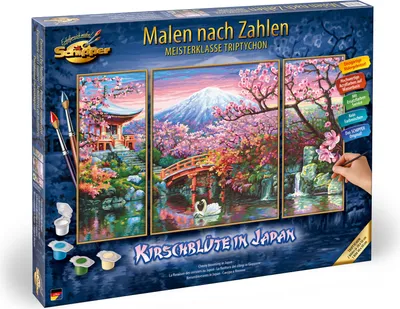 Image de Noris Spiele Malen nach Zahlen - Cerisier en fleurs au Japon (triptyque) ; 609260751