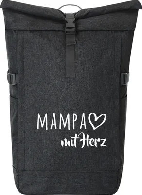 Produktbild von Huuraa Kurierrucksack MAMPA mit Herz 30-44 Liter Black Melange Fairtrade Rolltop Rucksack Geschenkidee