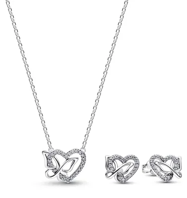 Produktbild von Pandora 21781 Schmuckset Kette & Ohrringe Verschlungenes Herz & Schmetterling