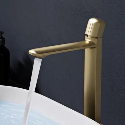 Produktbild von doporro Wasserhahn Bad Waschtischarmatur Hoch mit Auslaufhöhe 236mm Vollmessing-Körper Mischbatterie für Waschbecken Armaturen Gebürstet gold 1190H
