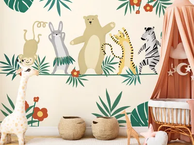 Produktbild von Vlies Fototapete für Kinder 400x280 cm Tapeten Wandtapete XXL Kinderzimmer Tanzende Tiere e-A-10067-a-a