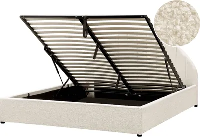 Zdjęcie produktu dla BELIANI Łóżko z pojemnikiem złamana biel boucle poliester 160 x 200 cm minimalistyczny design funkcja przechowywania