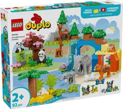 Productafbeelding van LEGO DUPLO Stad: Wild dieren familie, 3-in-1 set - Educatief speelgoed voor peuters met dierenfiguren - Montessori speelgoed vanaf 2 jaar, met schildpad, tijger, olifant, hert en panda figuren - Cadeau, artikelnummer 10446