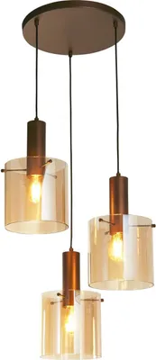 Obrázek produktu pro Závěsné svítidlo kovové kouřové sklo Ø 47 cm V: max. 150 cm hnědá jantarová E27 3 světla kulatý retro design