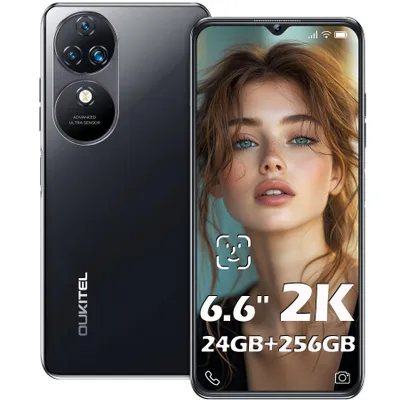 Produktbild von OUKITEL C38 Smartphone Handy Ohne Vertrag 24GB+256GB 6.6'' FHD+ Android 13 Handy, 48MP+32MP Kamera 5150mAh, 4G Dual-SIM/Face ID/Fingerabdruck, Schwarz