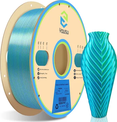 Produktbild von YOUSU Silk PLA-Filament fuer 3D-Drucker, 1,75 mm, zweifarbige Filamente, Genauigkeit +/- 0,03 mm, 3D-Druckmaterialspule, gute Haftung, fuer die meisten FDM-3D-Drucker, 1 kg (2,2 lbs) šC Blau/Gruen