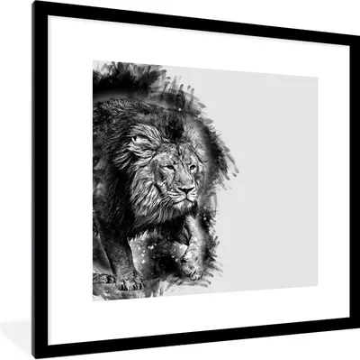 Produktbild von MuchoWow® Gerahmtes Poster Löwe - Schwarz - Weiß 40x40 cm - Poster mit Schwarzem Bilderrahmen Wandposter Rahmen Foto Bilder - Poster - Plakat im Rahmen