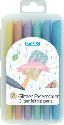 Produktbild von 6 Glitzerfasermalstifte "Pastell" / Fasermaler / Filzstifte