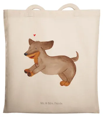 Produktbild von Mr. & Mrs. Panda Tote Bag Hund Dackel - Transparent - Geschenk, Einkaufstasche, Sprüche, Hunde, Dachshund, Schultasche, Tasche, Shopping, Jutebeutel, Laptoptasche, Herz