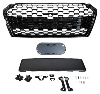 Kühlergrill Waben SCHWARZ GLANZ + Emblem Halter für Audi A5 S5 F5 ab 2016 – Produktansicht
