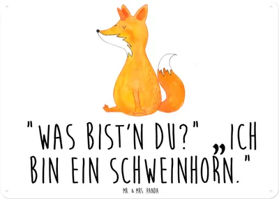 Produktbild von Mr. & Mrs. Panda Schild Einhorn Fuchs DIN A6 - Weiß - Geschenk, Türschild, Unicorns, Retro Blechschild, Füchse, tafel, Unicorn, Einhörner, Fuchshörnchen, Wandbild