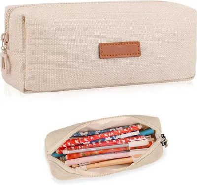 Image de Étui de rangement grand, beige, transparent, 1 pièce, pour l'école