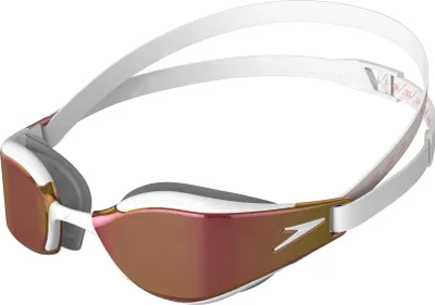A pair of Speedo swimming goggles on a white background.