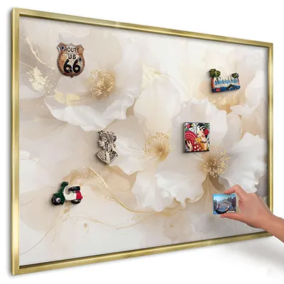 Produktbild von Magnettafel 100x70 cm mit goldenem Rahmen - Magnetische Metalltafel, Magnetpinnwand zur Wandmontage für Wohnzimmer, Küche, Flur, Kinderzimmer und Büro - Pastellblumen