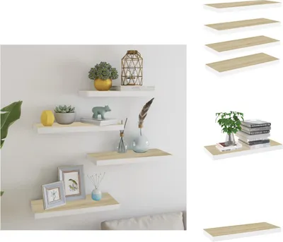 Image de vidaXL Étagères flottantes 4 pcs. Aspect chêne et blanc 60x23,5x3,8 cm MDF - Étagères murales