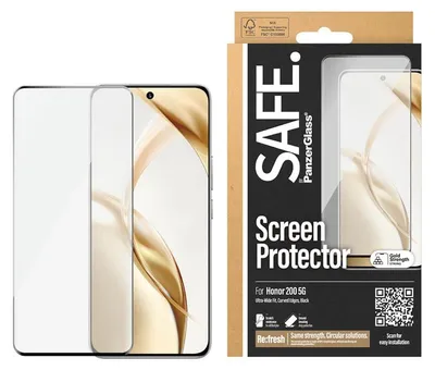 Zdjęcie produktu dla PanzerGlass SAFE. by ® Screen Protector Honor 200 5G | Ultra-Wide Fit, Huawei, Huawei - Honor 200 5G, Aplikacja na sucho, Odporny na zadrapania, Odporny na wstrząsy, Przezroczysty, 1 szt.