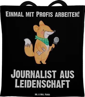 Produktbild von Mr. & Mrs. Panda Tote Bag Journalist Leidenschaft - Schwarz - Geschenk, Jutebeutel, Ausbildung, Einkaufstasche, Shopping Tasche, Spruch, baumwolle, Lustig