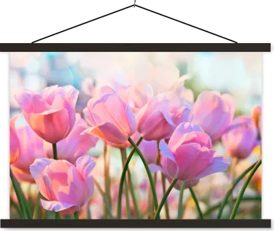 Produktbild von MuchoWow® Textilposter Tulpen - Rosa - Frühling 60x40 cm mit schwarzem Rahmen - Hölzernes