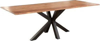 Produktbild von Baumkantentisch 300 x 100 cm Spyro, Akazienholz naturfarben & massiv, Esszimmertisch mit mattschwarzem Spider-Metallgestell, Platte 26 mm