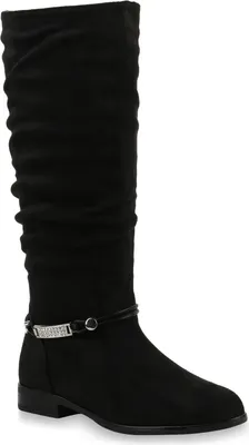 Produktbild von Mytrendshoe Damen Klassische Stiefel Strass Zierperlen Schuhe Leicht Gefüttert 818331, Farbe: Schwarz, Größe: 40