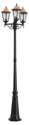 Produktbild von Klassische Außenlaterne Schwarz mit Kupfer 220cm 3 Flammig IP44 Havana