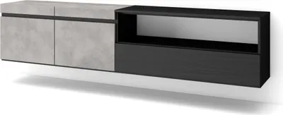 Produktbild von TV-Schrank, Lowboard, 200x35x45cm, Für TV-Geräte bis zu 80", Hängend, Zementgrau und Schwarz