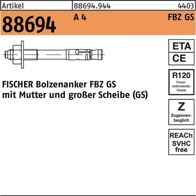 Produktbild von Bolzenanker R 88694 FBZ 10/20 GS A 4 Ohne Oberflächenangabe