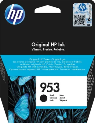 Productafbeelding van HP 953, originele zwarte inktcartridge, standaard, zwart, pigmentgebaseerde inkt, 20 ml, 1 stuk, 900 pagina's.