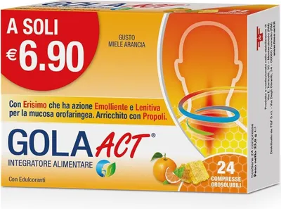 Immagine prodotto di Gola Act Miele Arancia 24 Compresse Orosolubili