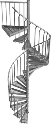Produktbild von Spindeltreppe Ø 180 cm | Höhen: 324-341 cm | 17 Stufen, ein Podest | Streckgitter Stufenbelag, Feuerverzinkt