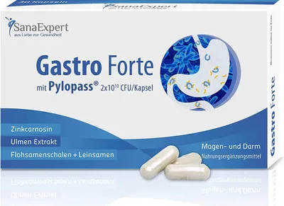 Image de SanaExpert Gastro Forte avec Pylopass, cure intestinale après un traitement antibiotique, bactéries bifidobactéries, extrait d'orme, cosses de psyllium, graines de lin (30 gélules)