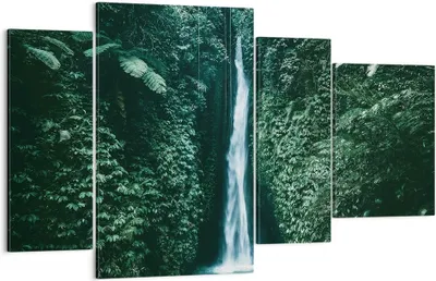 Produktbild von Bild auf Leinwand - Leinwandbild - 4 Teile - Tropen Wasserfall Dschungel - 120x70cm - Wand Bild - Wanddeko - Wandbilder - Leinwanddruck - Bilder - Wanddekoration - Leinwand bilder - DL120x70-5103