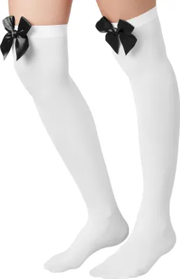 Produktbild von Overknee-Strümpfe mit schwarzer Schleife - weiß