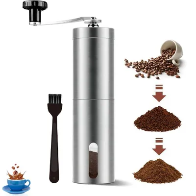 Produktbild von Manuelle Kaffeemühle - Handkaffeemühle - Edelstahl - Mit Bürste - 4 einstellbare Mahlgrade - Für Kräuter, Nüsse, Gewürze