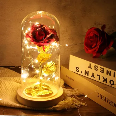 Obrázek produktu pro Věčná růže ve sklenici s LED světlem - Romantický dárek pro ženy