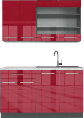 Produktbild von Singleküche Vicco Fame-Line Bordeaux Hochglanz/Anthrazit 140 cm , AP Marmor, Model 42636