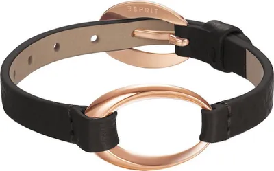 Produktbild von Esprit Armband Lederband Edelstahl Schwarz Rosegold 20cm Dornschließe ESBR11423M200