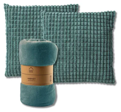Produktbild von Dutch Decor SPARSET - 3-teilig - Rome & Harvey - 2 Dekokissen 45x45 cm - 1 Wohndecke 150x200 cm - Grün