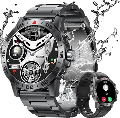 Produktbild von Smartwatch Herren mit Telefonfunktion, 1,39" HD Militär Watch, IP68 Wasserdicht Schrittzähler Fitnessuhr mit Herzfrequenz/SpO2/Schlafüberwachung,