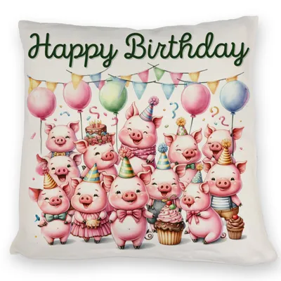 Produktbild von Schweine Party Kissen mit Spruch Happy Birthday