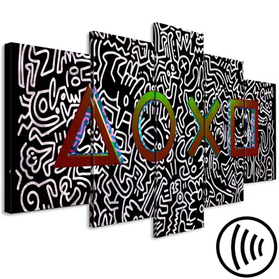 Produktbild von Akustikbild Spielkonsole 200x100 cm Bilder Akustikschaum Hochleistungsschallabsorber Schallschutz Leinwand 5 tlg Wandbild Raumakustik Schalldämmung Gaming Game Graffiti i-A-0206-b-m