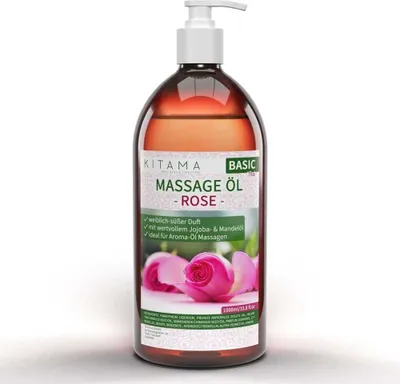 Produktbild von Kitama Aroma Massageöl Rose 1-Liter 1L I Pflegendes Körperöl für Massagen I Aroma-Öl für Massage, Thai-Massage & Spa