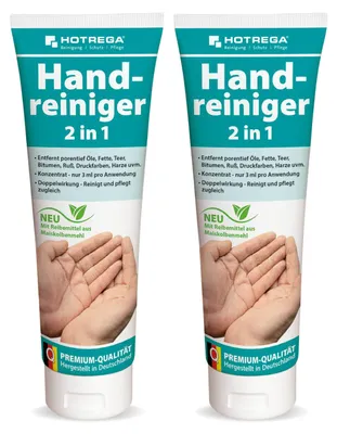 Produktbild von HOTREGA Handreiniger 250ml Tube | Profi Handwaschpaste mit Rückfettung | Hautschonende Reinigung | Ideal bei Öl, Fett & Harz | Maismehl