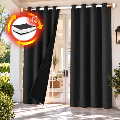 Immagine prodotto di 1x Tenda termica da esterno contro il freddo e il caldo – Tenda per porta, impermeabile, tenda oscurante con occhielli per giardino e terrazza, tenda per finestra, 132x274 cm
